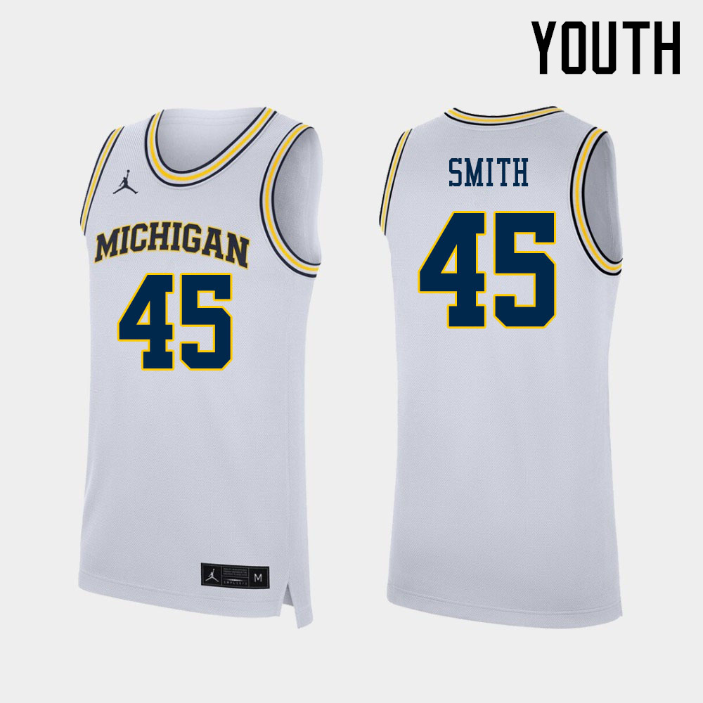 Youth #45 Cooper Smith Michigan Wolverines College Basketball Jerseys Sale-White